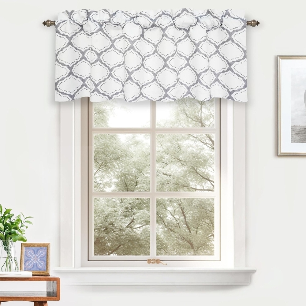 Gray and White Patterned Window Valance